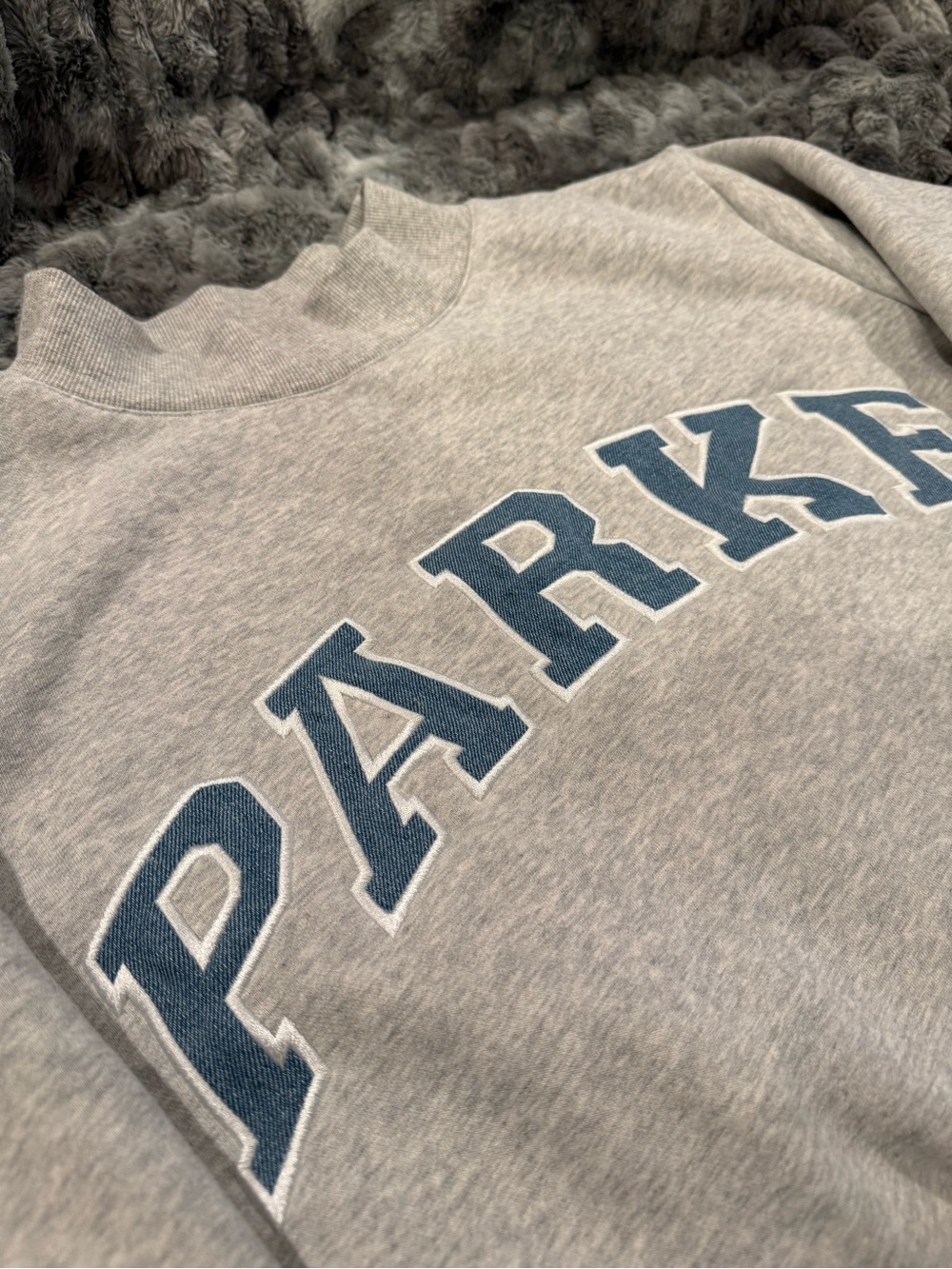 Parke Light Gray Mockneck with Blue Jean  Logo - Picture 2 of 4